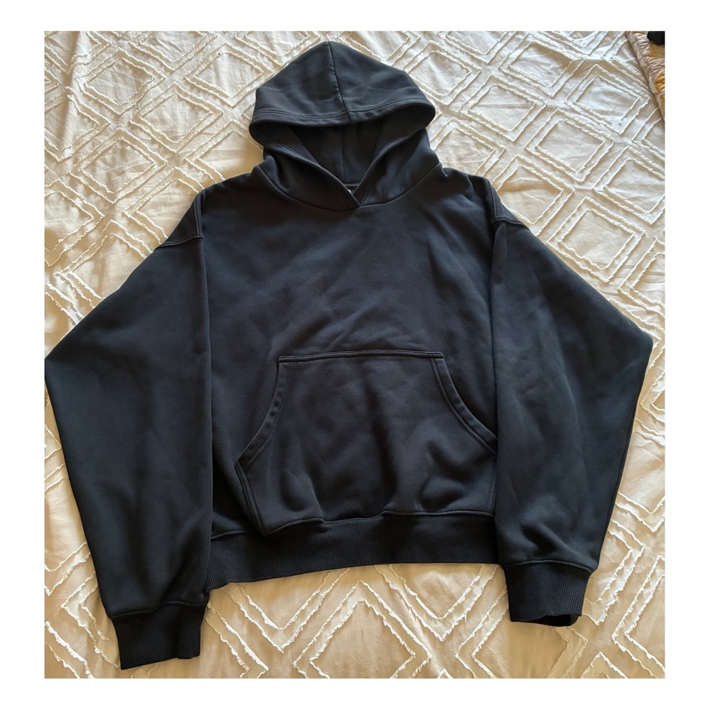 Fabletics Black Hooded Sweatshirt Mens Large Fleece Pullover Kangaroo Pocket L